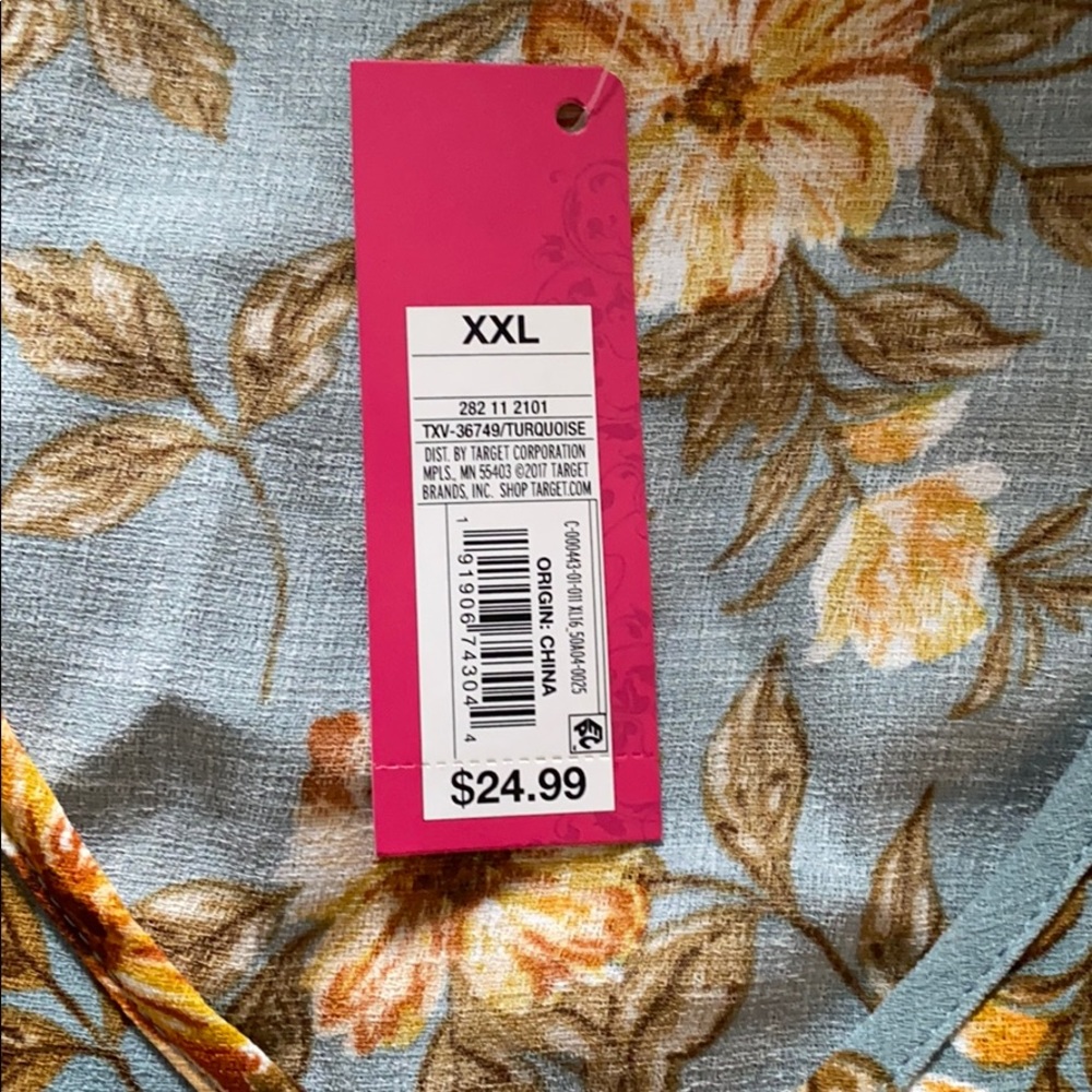 Floral Print Short Sleeve Mini Dress Turquoise - Picture 2 of 2